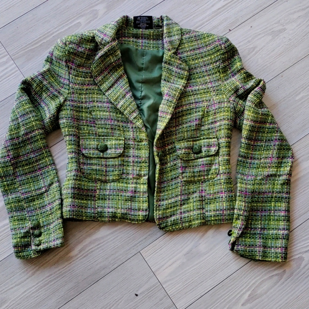 Steve and Barry's Purple and green crop suit jacket size medium